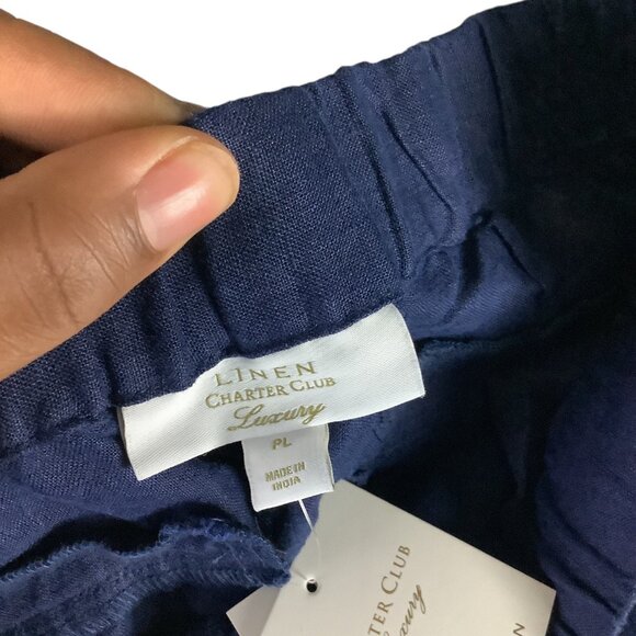 Charter Club Women’s Petite Linen Pants Intrepid Blue Size PL Elastic Waistband - Picture 4 of 16